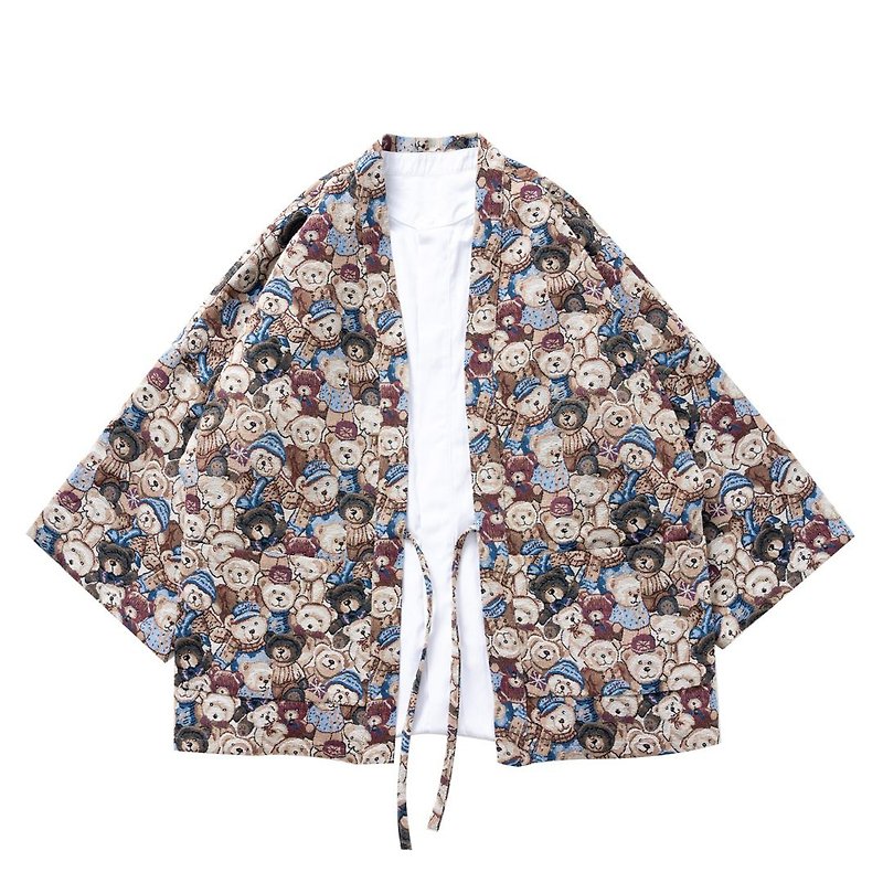 S-CrestTaiwan | Japanese-Style Unisex Handmade Kimono Jacket: Bear - Men's Coats & Jackets - Polyester 