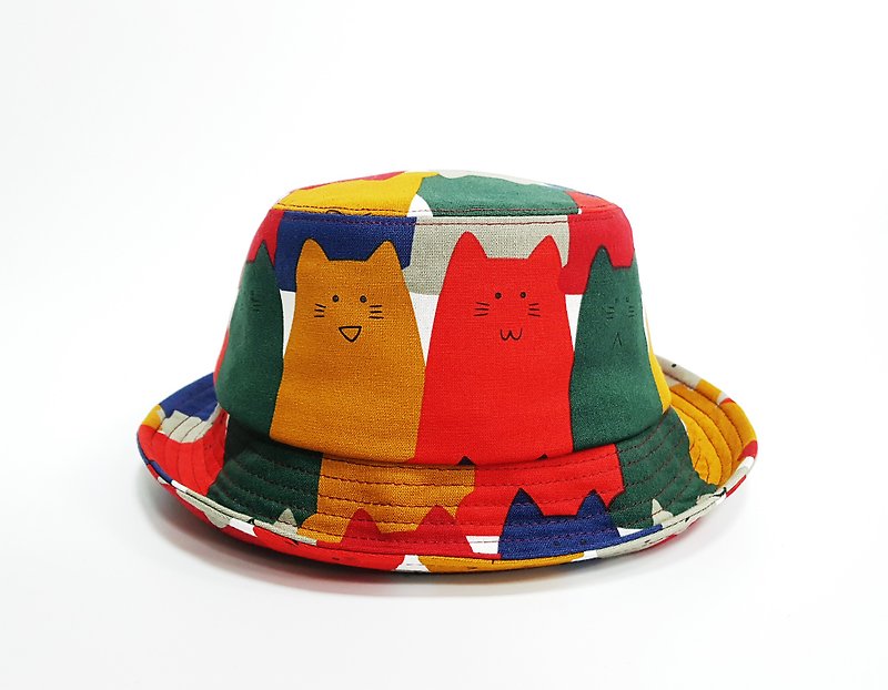 Classic Fisherman Hat - Street Color Big Cat #美式风#街文青#Shade - Hats & Caps - Cotton & Hemp Multicolor