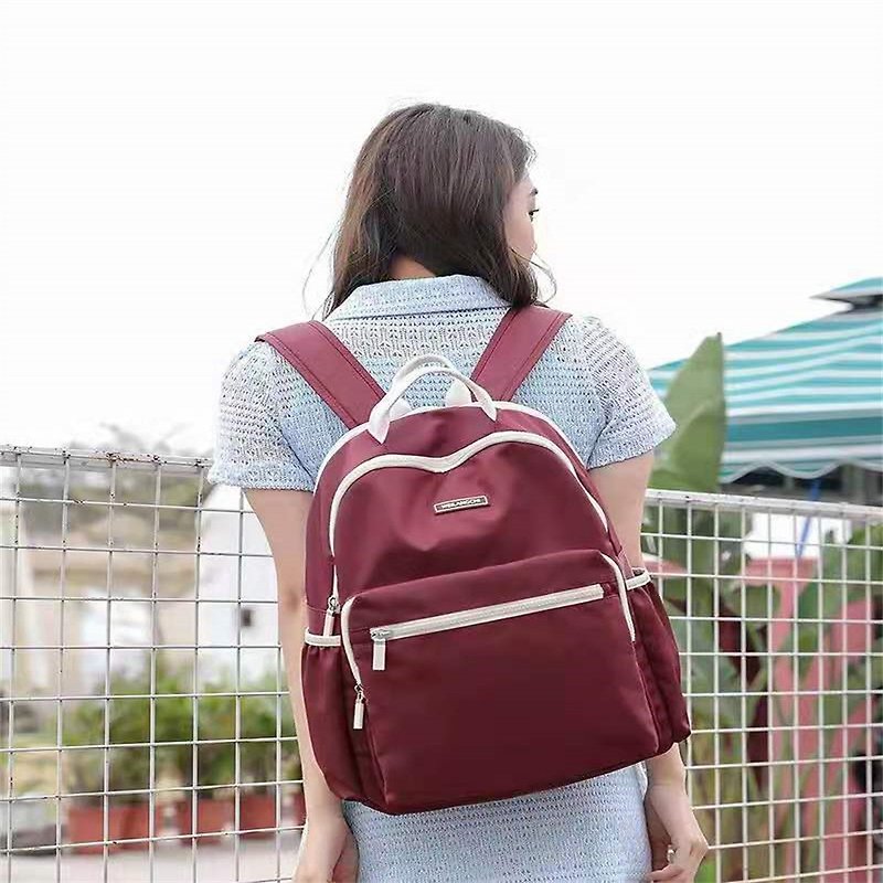 Pure color backpack/travel backpack/computer bag/school bag-trolley case wine red - กระเป๋าเป้สะพายหลัง - วัสดุกันนำ้ สีแดง