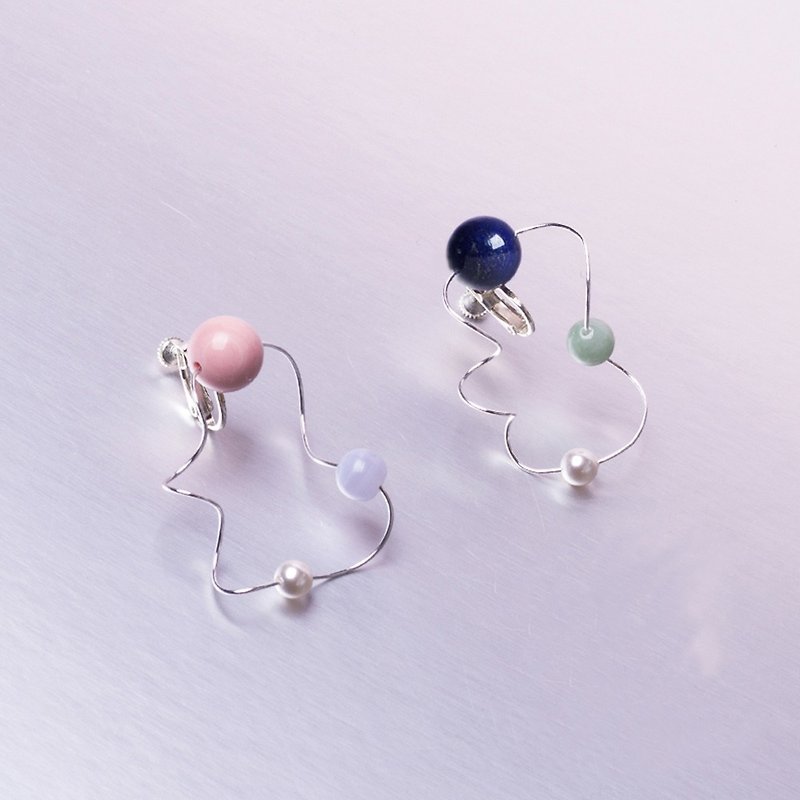 YUNSUO-original design-colorful pearls in star track earrings clips - ต่างหู - เครื่องเพชรพลอย หลากหลายสี