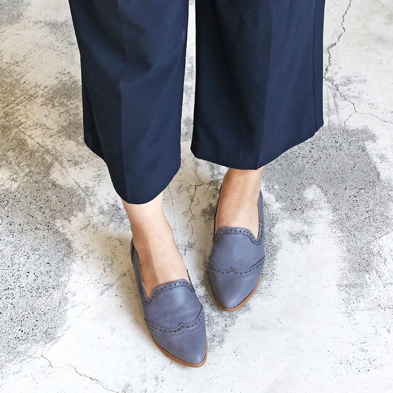 [Handmade custom] fight Wax sheepskin retro oxford shoes with blue-gray _ - Women's Oxford Shoes - Genuine Leather Blue