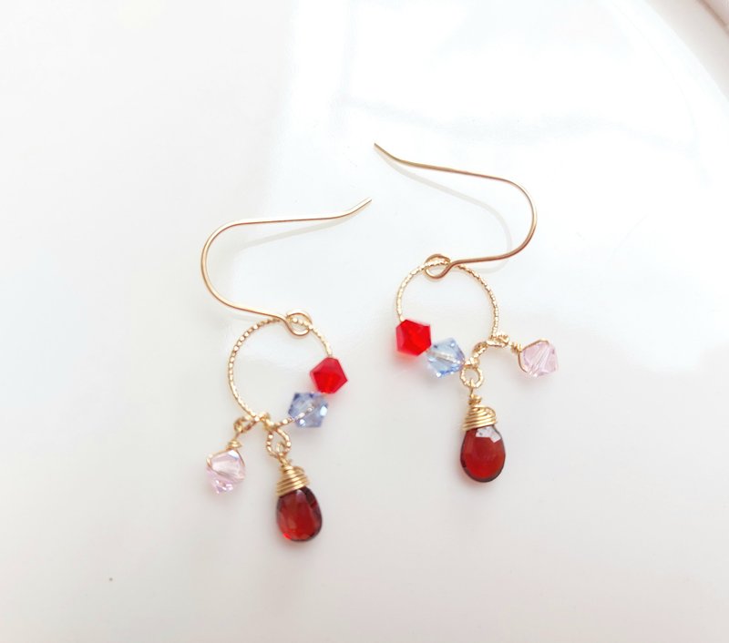 14kgf American gold-infused red pomegranate earrings | Handmade custom bracelet necklace earrings jewelry - Earrings & Clip-ons - Crystal 