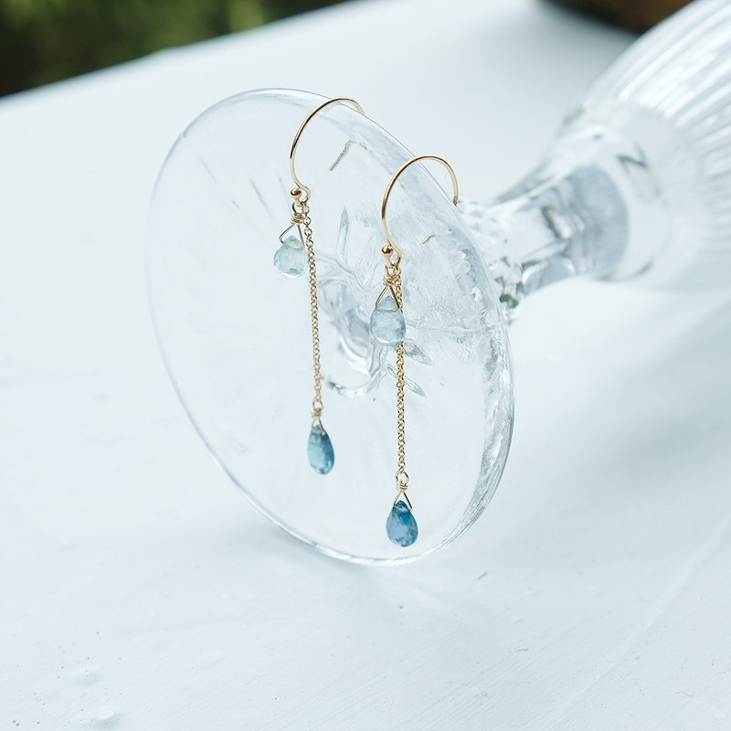 倒影 - 海藍寶耳環 14K 包金 注金 水洗不退色 天然石 輕珠寶 - 耳環/耳夾/耳骨夾 - 半寶石 藍色