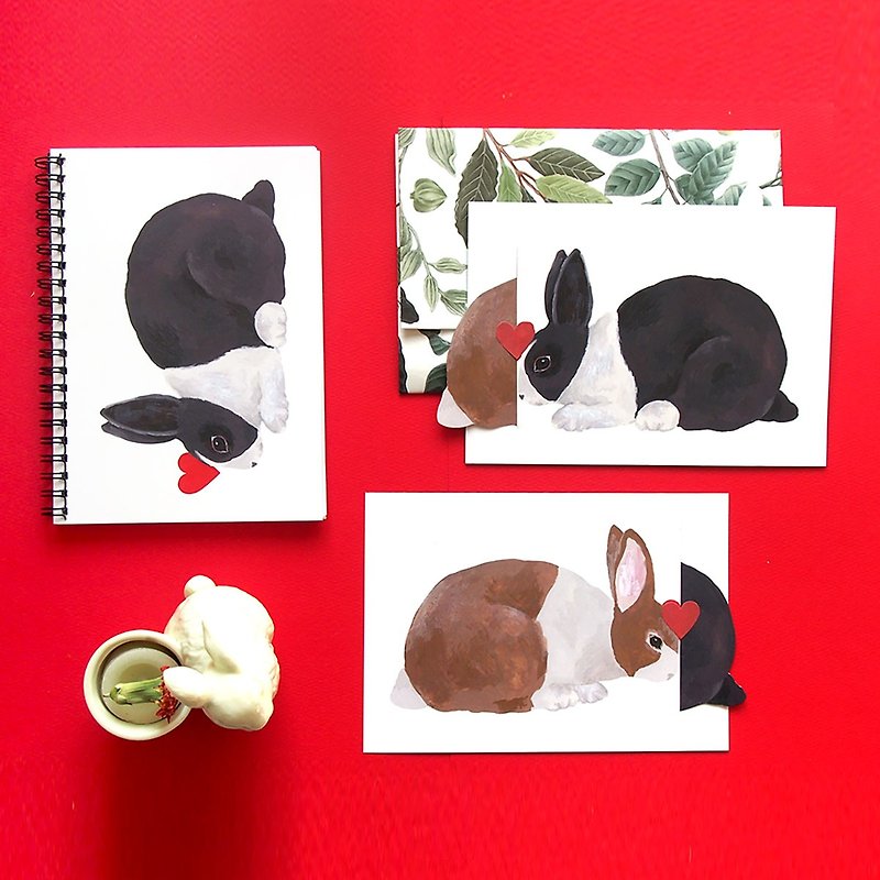 A set of a notebook and a message card with a secret kiss of a rabbit for a limited time - Notebooks & Journals - Paper Red