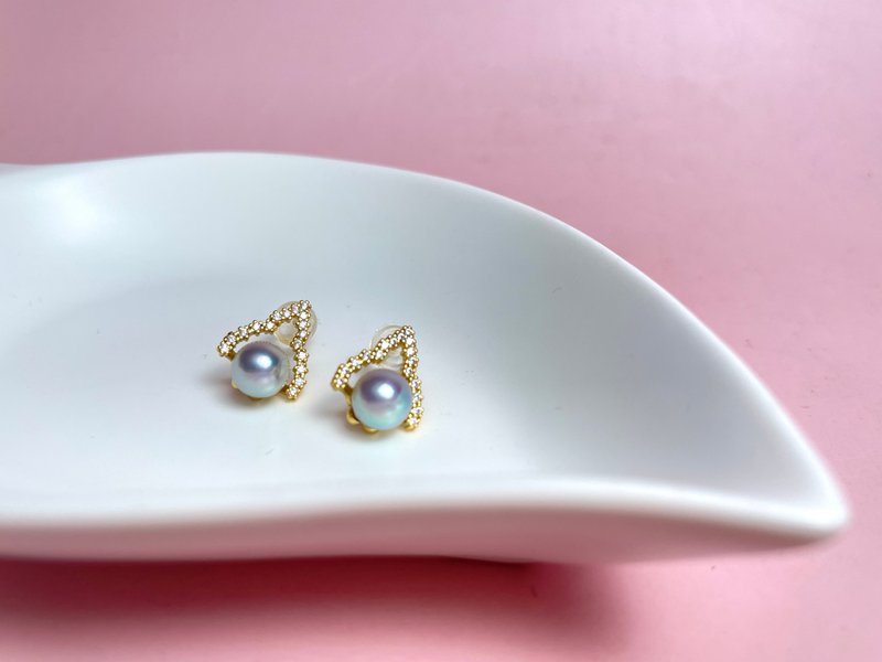 Akoya 真多麻 海水珍珠 滿鑲 純銀 耳環 - 耳環/耳夾/耳骨夾 - 珍珠 透明