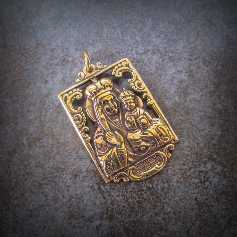 Mother of God Zarvanytska brass necklace pendant,Virgin Mary necklace pendant - 長項鍊 - 銅/黃銅 金色