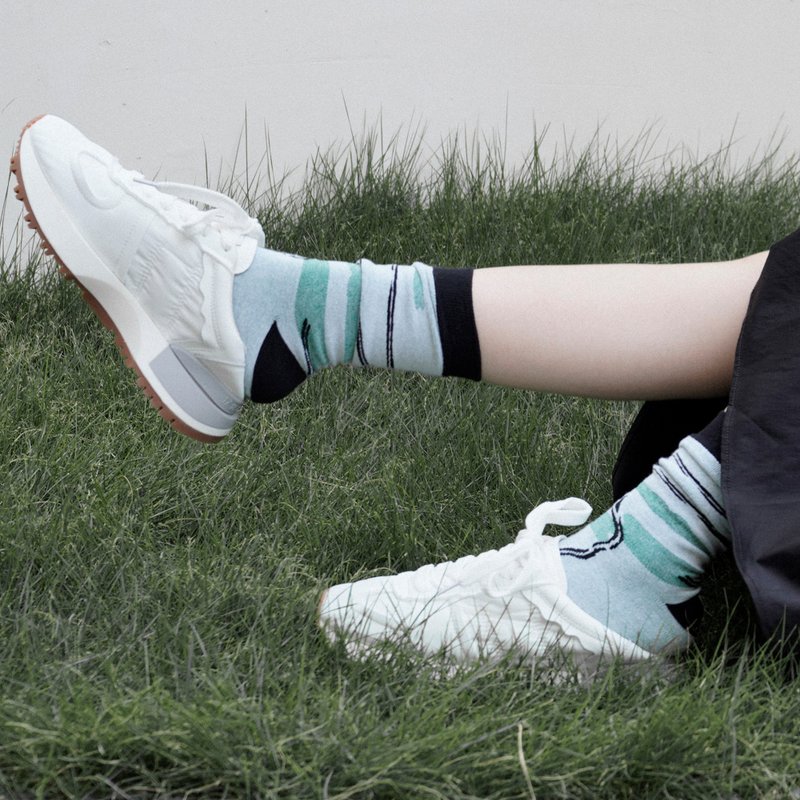 Lotus Pond Woven Socks - ถุงเท้า - ผ้าฝ้าย/ผ้าลินิน สีเขียว