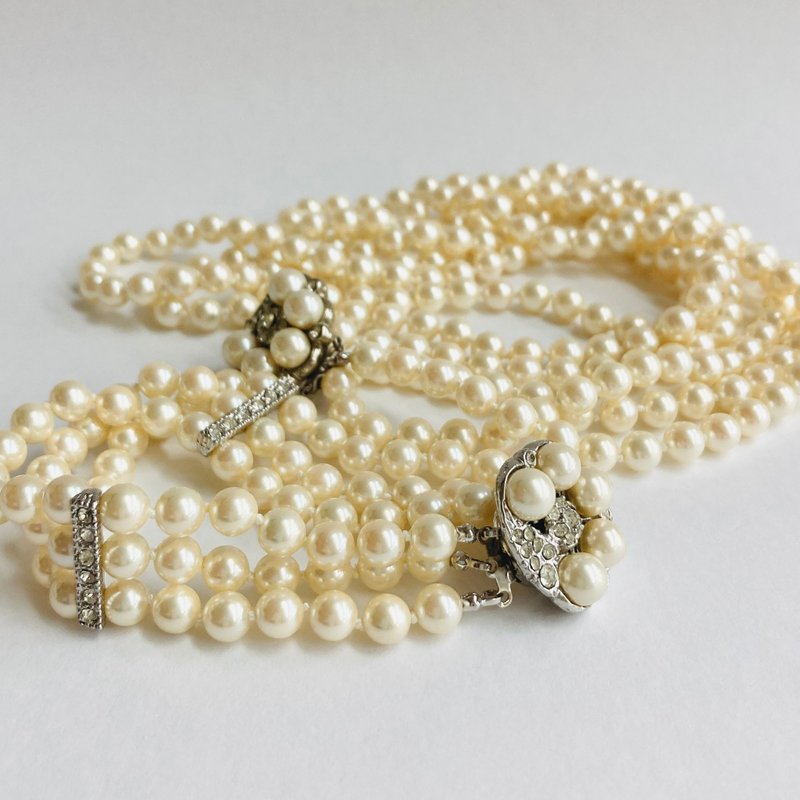 Shell pearl 3-way 3-row all-knot necklace & bracelet/6.5mm/cream two-tone/R/made in Japan - สร้อยคอ - เปลือกหอย ขาว