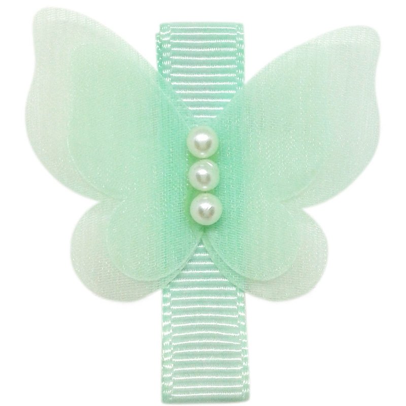 Cutie Bella 雪紡紗珍珠蝴蝶髮夾 全包布手工髮飾Butterfly-Mint - 髮夾/髮圈 - 聚酯纖維 綠色