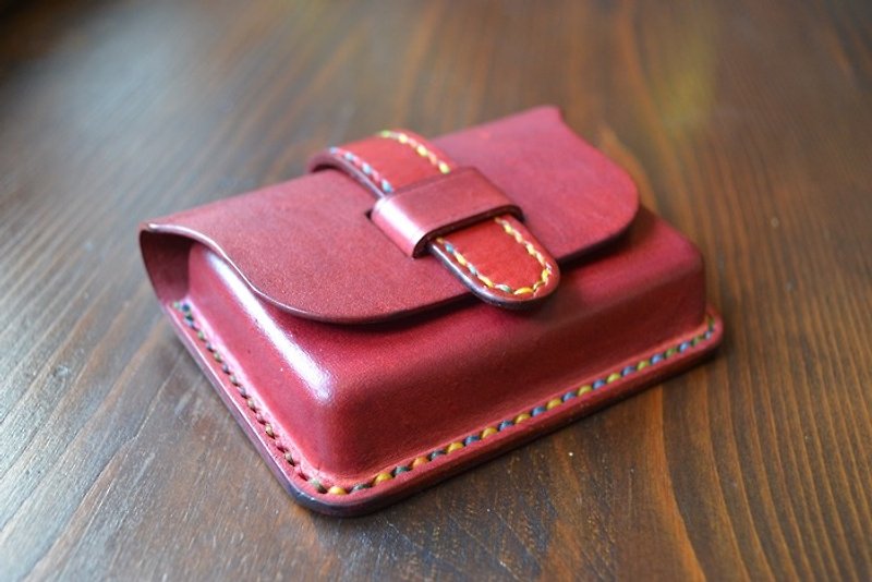 Genuine cowhide hand-dyed business card bag, three-dimensional plastic business card box, document bag, card holder, credit card - Card Holders & Cases - Genuine Leather Red