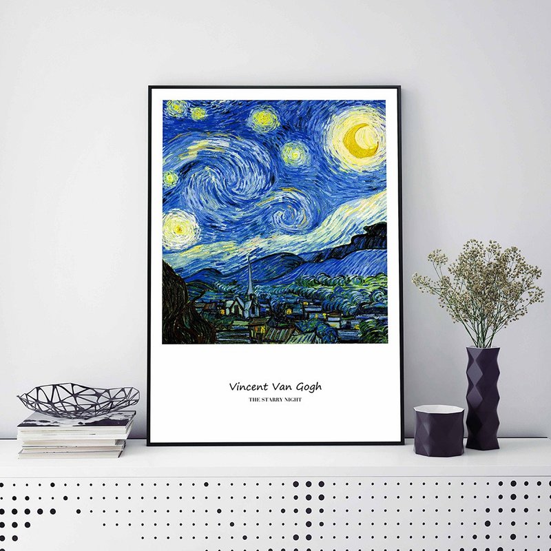 梵谷‧星夜-直式_掛畫_名畫系列_台灣製造 兩個工作天快速出貨 - 海報/掛畫/掛布 - 棉．麻 藍色