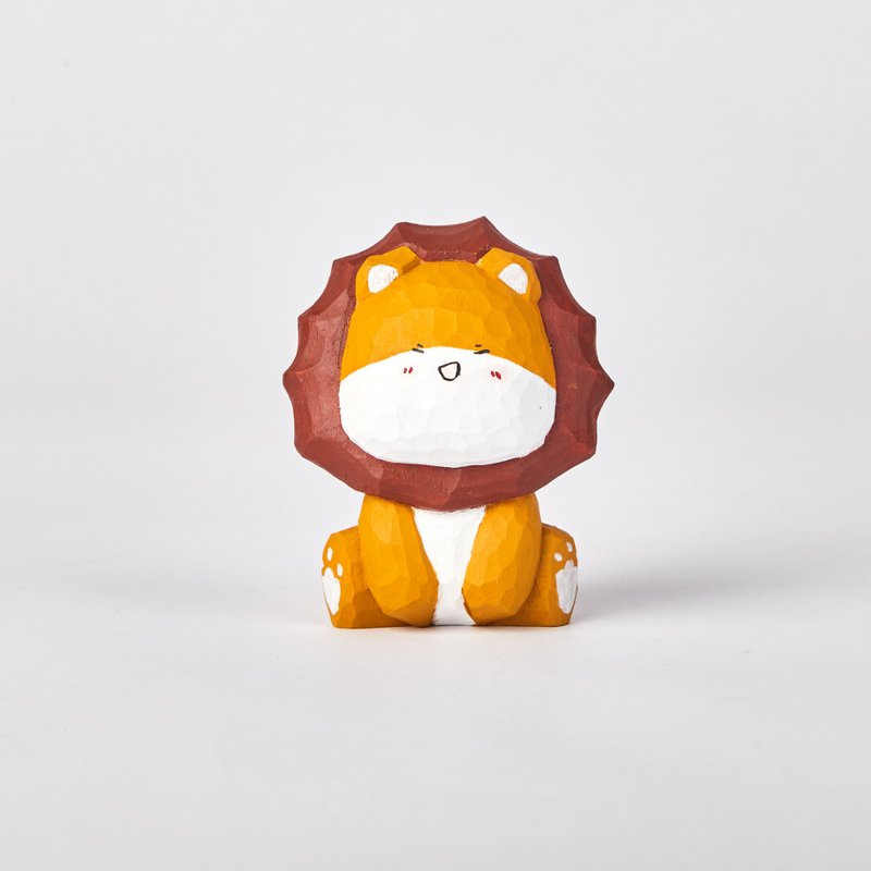 Lala 笑嘻嘻的毛髮蓬鬆小獅子木雕 - 擺飾/家飾品 - 木頭 咖啡色