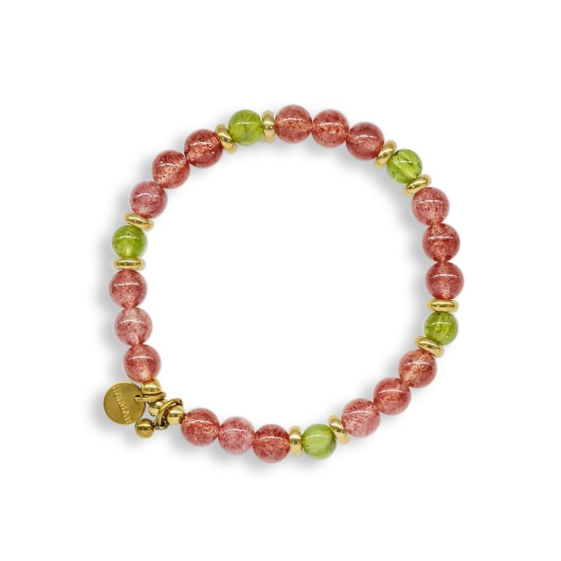 String Series Brass Strawberry Olivine Bracelet Natural Ore Crystal - สร้อยข้อมือ - หยก สึชมพู
