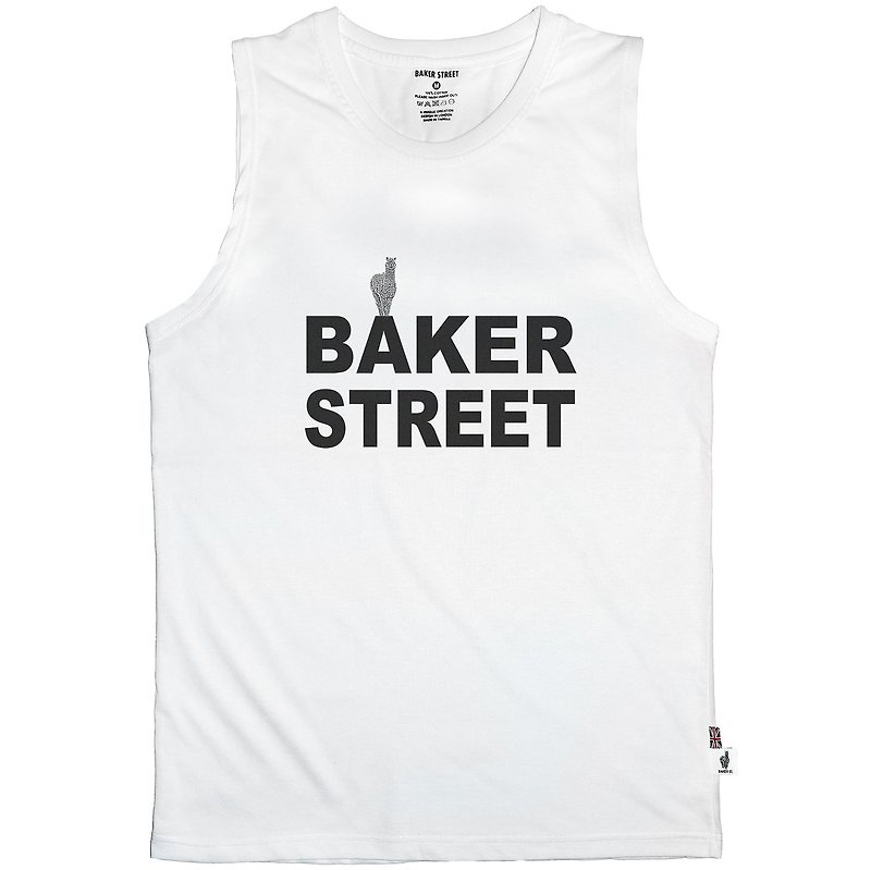 【英國Baker Street 貝克街】純棉 - 無袖背心 - LOGO B款 - 男背心 - 棉．麻 白色