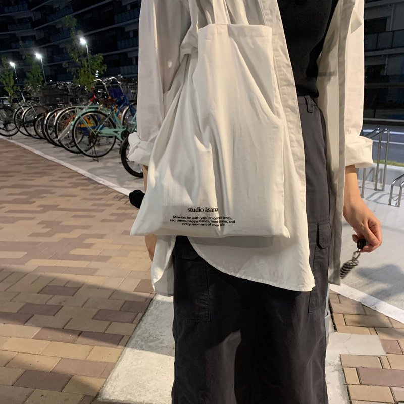 (M) studio āsana original logo bag - 手提包/手提袋 - 棉．麻 白色