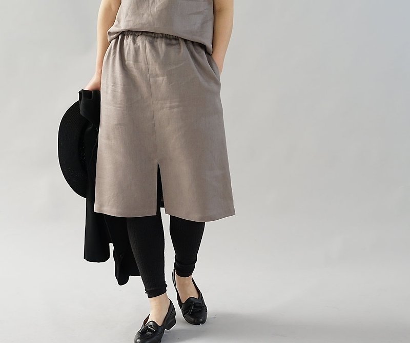 wafu  linen skirt / midi length / slit / Vanille sk4-108 - Skirts - Cotton & Hemp 