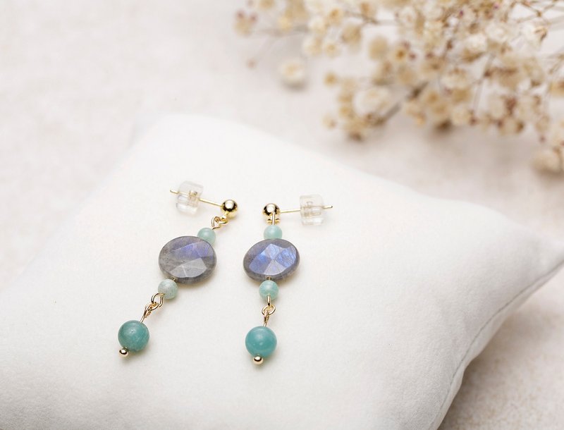 樹精靈 Amazonite Labradorite 亞馬遜石 拉長石 耳環 - 耳環/耳夾/耳骨夾 - 寶石 綠色