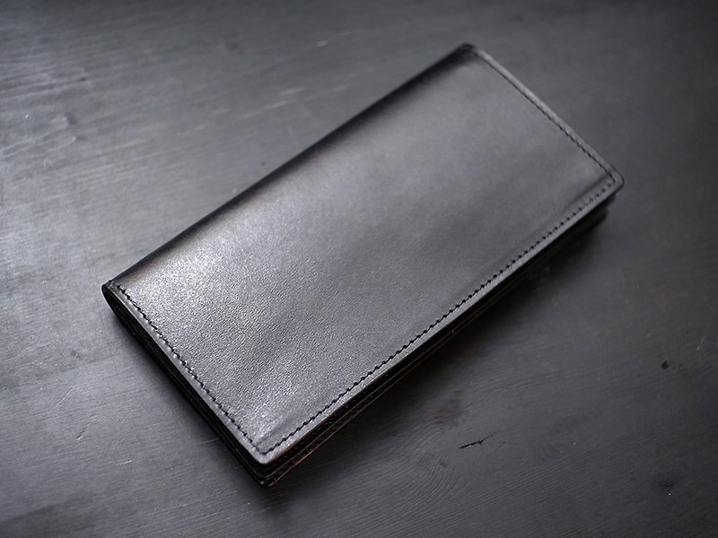 【【Open pre-order in November】【Christmas gift】【Vegetable tanned leather clip】Black leather long - Wallets - Genuine Leather Black
