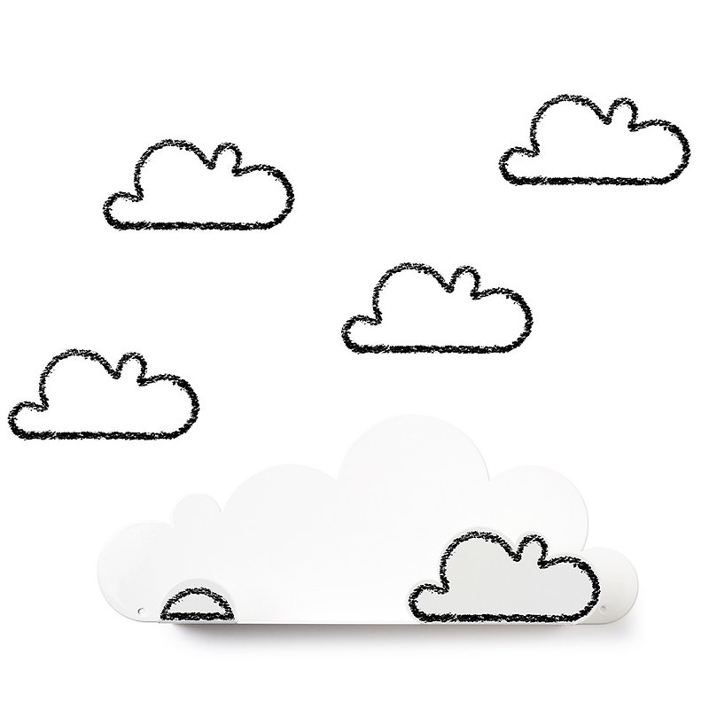 Spanish Tresxics cloud-shaped shelf + wall stickers (black and white) - ของวางตกแต่ง - โลหะ ขาว