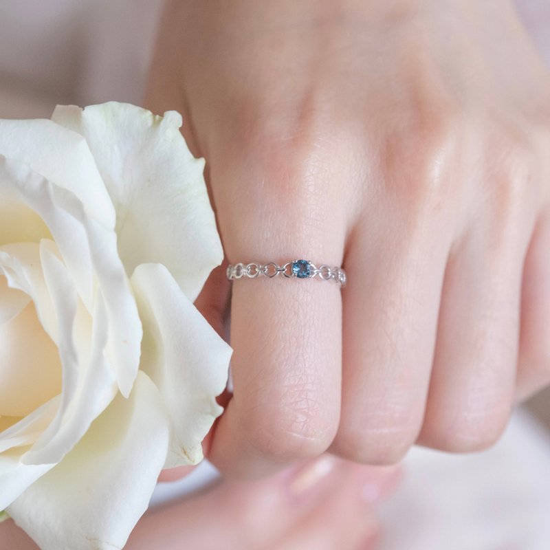 London Blue Stone Sterling Silver chain fell in love with fine chain ring adjustable ring - General Rings - Gemstone Blue