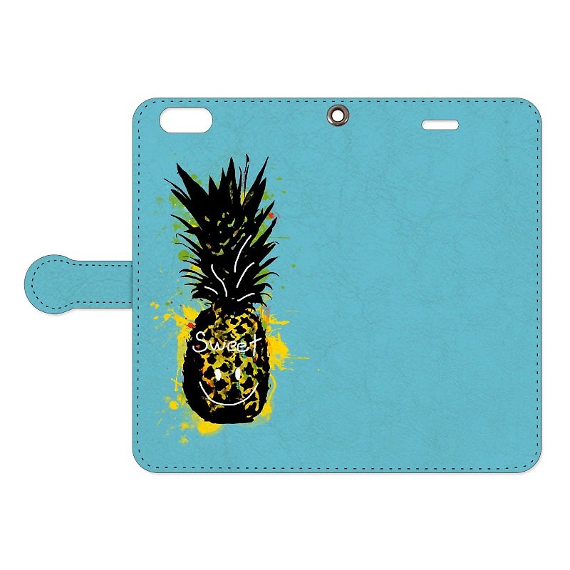 [Notebook type iPhone case] Sweet pineapple - เคส/ซองมือถือ - กระดาษ สีน้ำเงิน