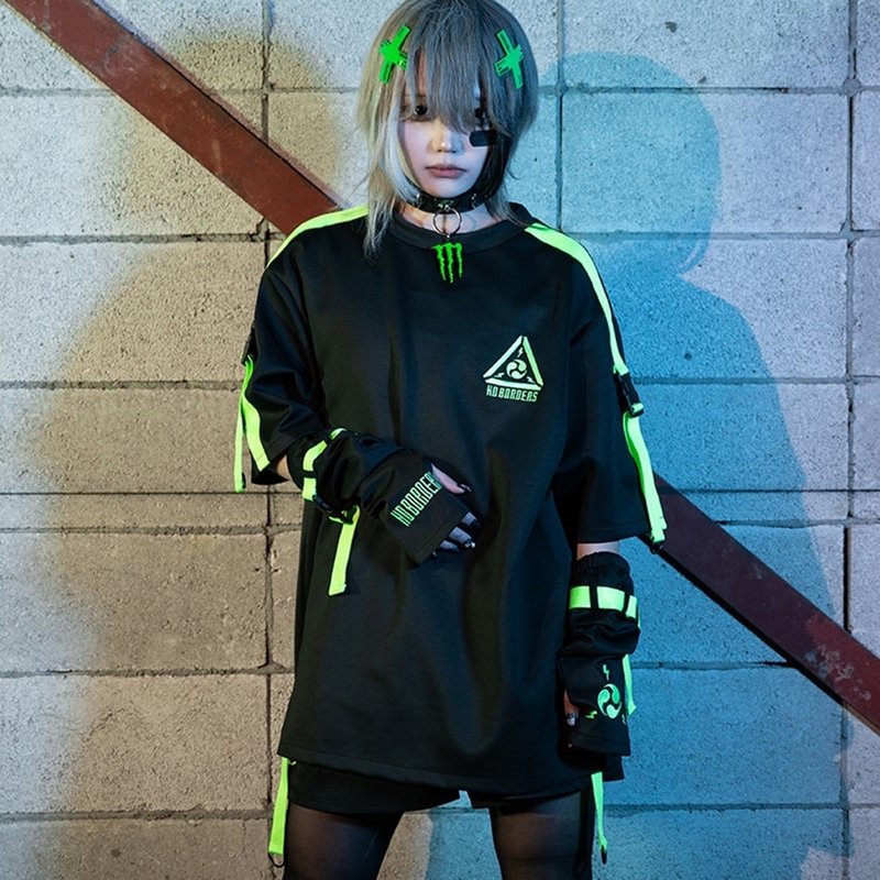 Whirlwind Fluorescent Ribbon Logo Embroidered Short-Sleeve T-Shirt Cyberpunk ACDC RAG Taiwan Agent JA0568 - เสื้อยืดผู้ชาย - เส้นใยสังเคราะห์ 