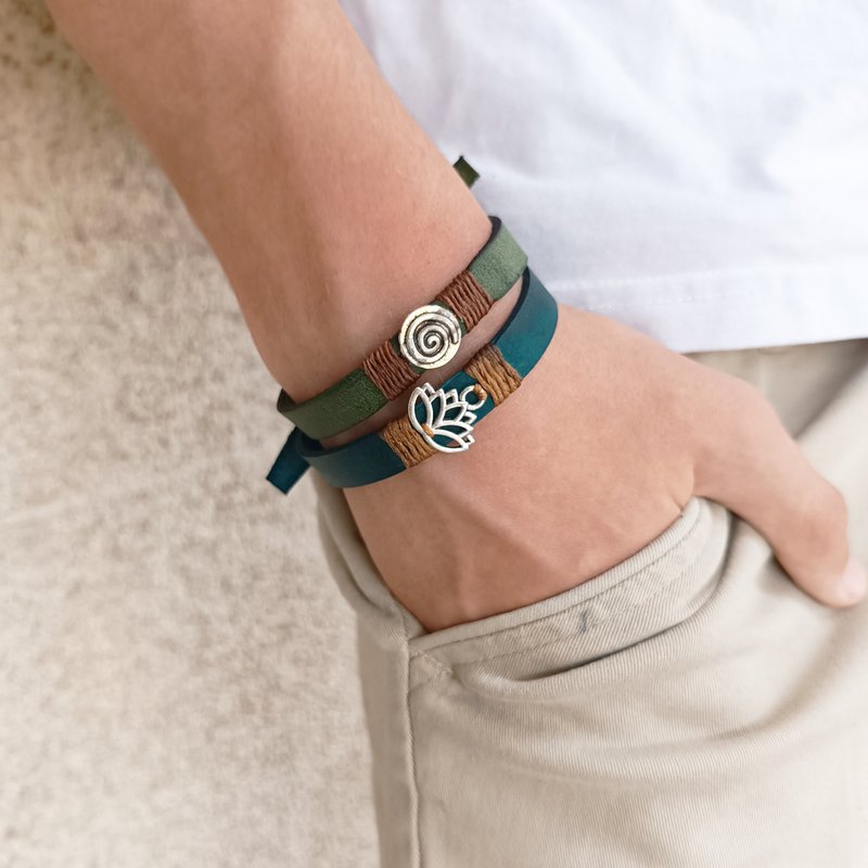 Emotional Support Leather Bracelet, Minimalist Unisex Bangles, 5 Designs - 手鍊/手環 - 真皮 多色