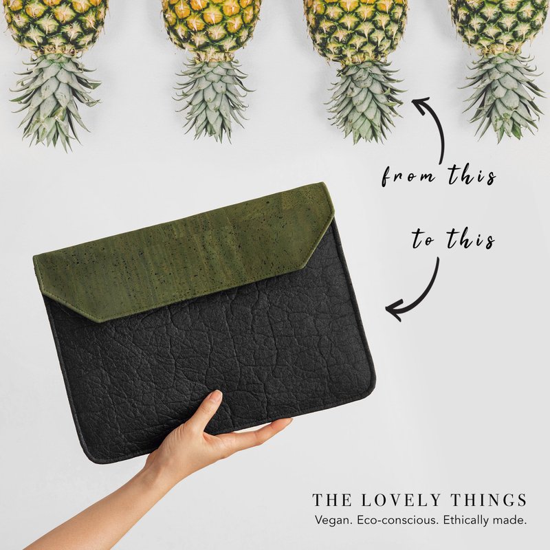 MORGAN Piñatex Laptop Case - Black/Olive (Vegan, Handmade, Sustainable) - Laptop Bags - Eco-Friendly Materials 