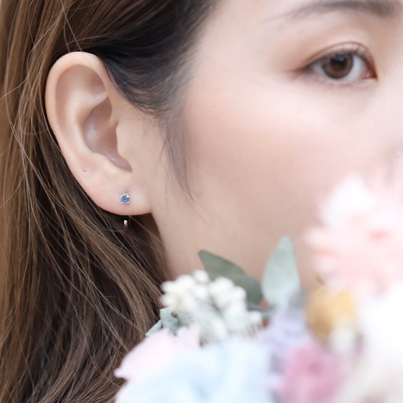 London Blue Stone Sterling Silver Prong ear hook earrings - Earrings & Clip-ons - Gemstone Blue