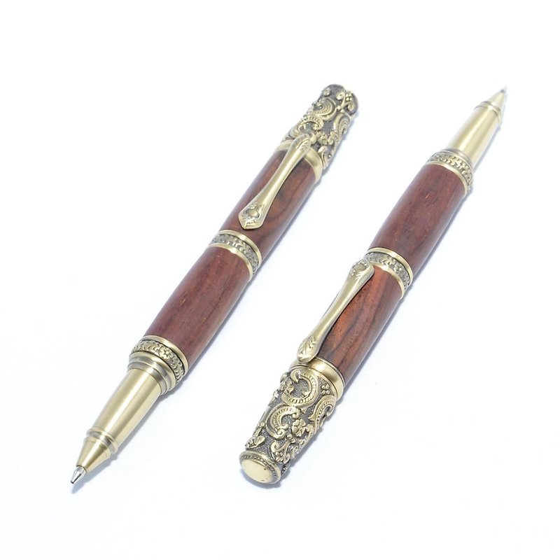 【Made to order】 Wooden Ballpoint Twist Pen in Victorian Style (Cocobolo, Brass plating) - Other Writing Utensils - Wood Brown