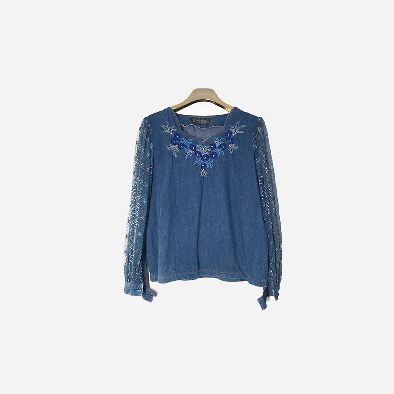 Dislocated vintage / embroidered denim top no.953 vintage - เสื้อผู้หญิง - ผ้าฝ้าย/ผ้าลินิน สีน้ำเงิน