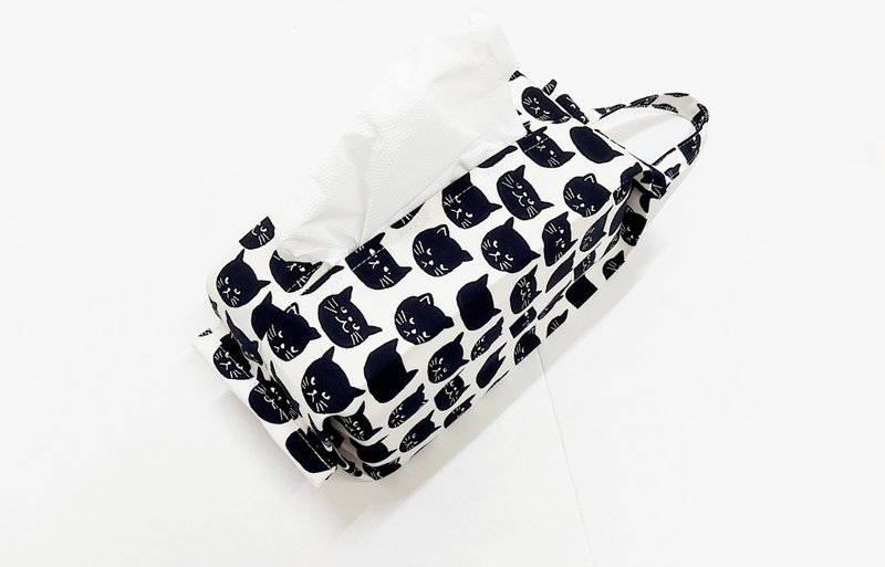 跩跩貓【面紙套】【可拆-含釦可調節】吊掛式衛生紙套-車用家用 - 面紙盒 - 棉．麻 黑色