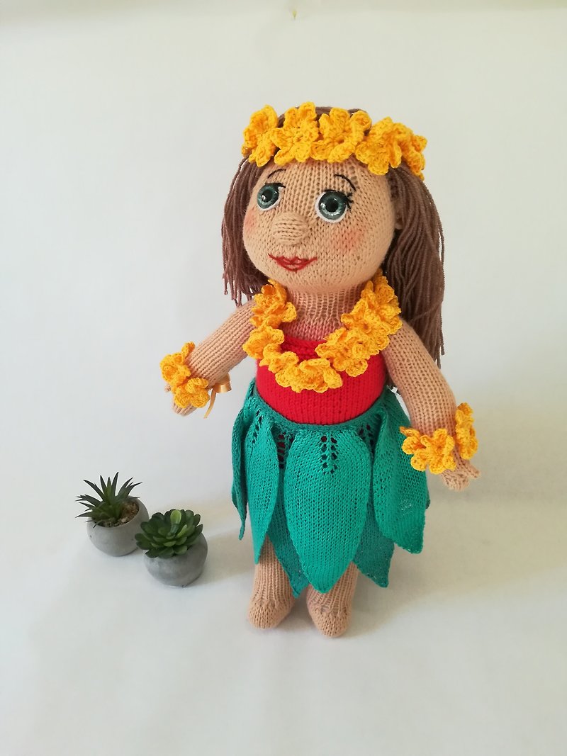 Personalized Dolls, cute american girl in Hawaiian clothes, designer toys - Stuffed Dolls & Figurines - Wool Green