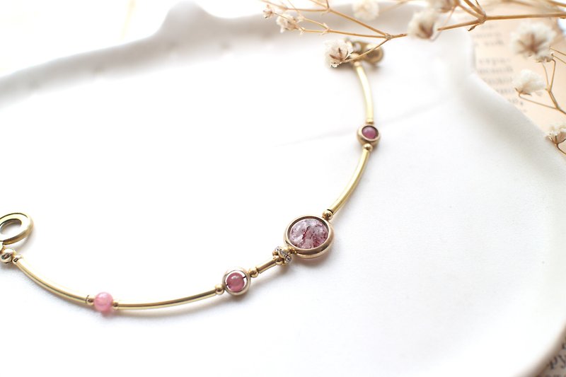 Strawberry stones  Tourmaline Brass  bracelet - Bracelets - Other Metals Pink