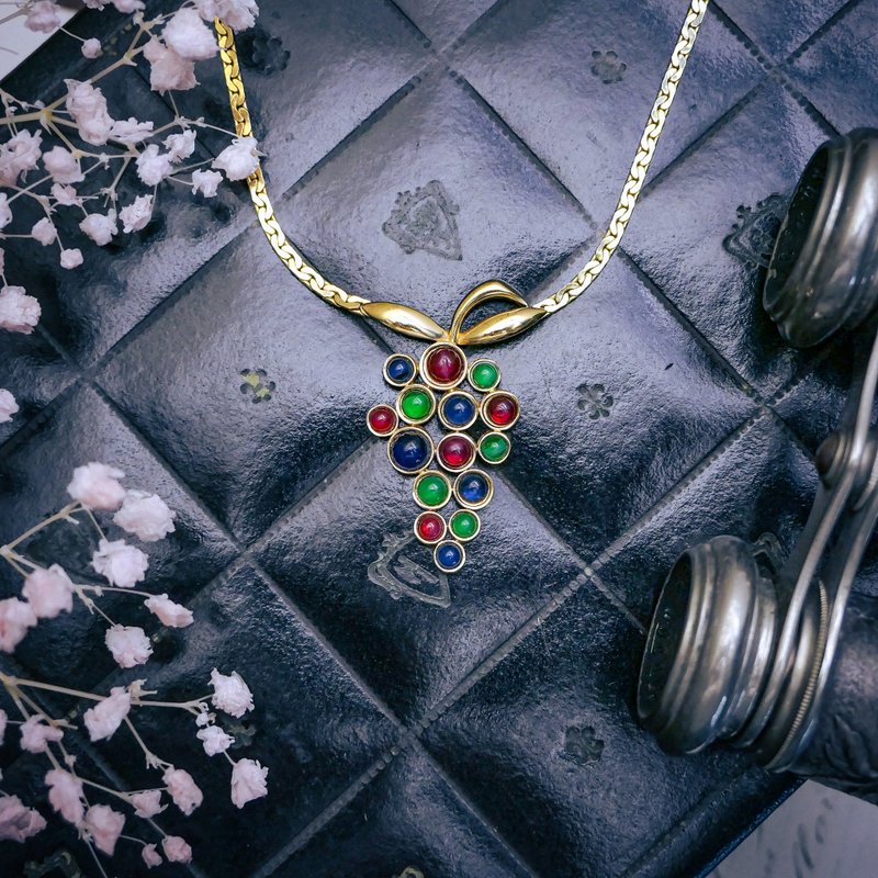Nina Ricci 彩色琉璃葡萄項鍊—歐美古董首飾 Vintage Jewelry - 項鍊 - 其他金屬 多色