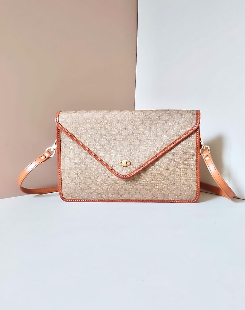 [LA LUNE] Second-hand Celine Arc de Triomphe presbyopic shoulder handbag diagonal side back envelope small bag - Messenger Bags & Sling Bags - Genuine Leather Brown