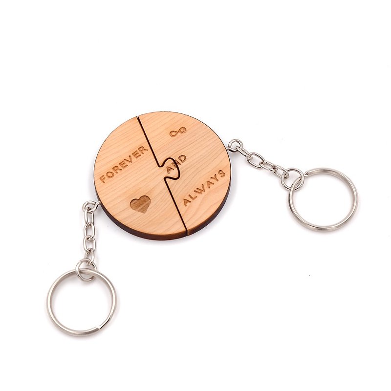 Taiwan cypress round puzzle key ring-Tweet|Engraved Chinese and English characters are unique for you two - Keychains - Wood Gold