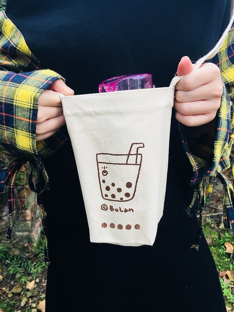 Diagonal backpack / pearl milk tea bags to buy pearl milk tea (shoulder) - Messenger Bags & Sling Bags - Cotton & Hemp 