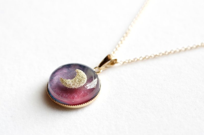 レジンアート　ラウンドペンダント・月のある風景・３ - 項鍊 - 樹脂 粉紅色