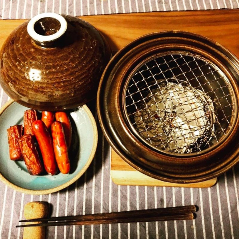 日本長谷園伊賀燒 煙燻調理鍋(大) - 鍋子/烤盤 - 陶 咖啡色