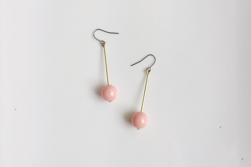 單顆簡約粉紅施華洛世奇元素造型耳環 - 耳環/耳夾 - 寶石 粉紅色