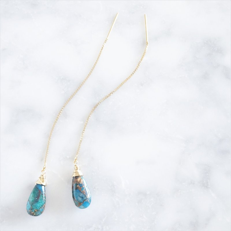 Blue Paraiba Copper Turquoise american pierced earring / earring - 耳環/耳夾 - 寶石 藍色