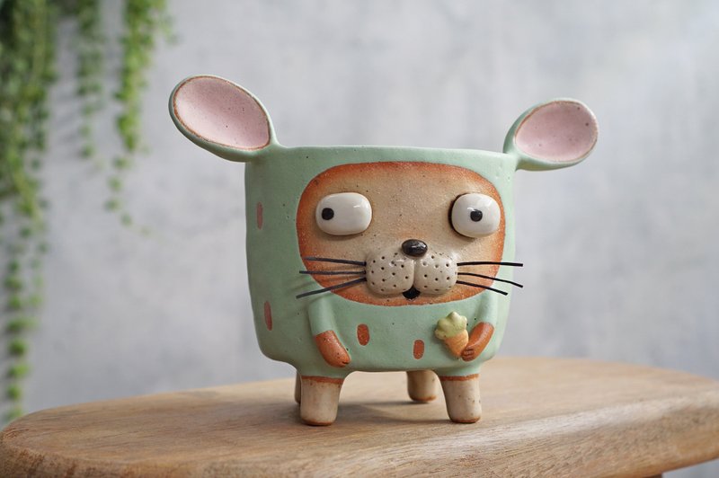 Rabbit pot , cactus , handmade ceramic , pottery - 盆栽/植栽 - 陶 藍色