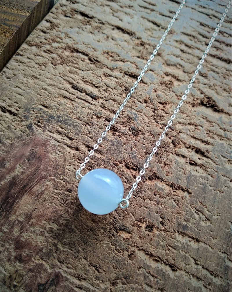 14mm Chalcedony  925 silver necklace - สร้อยคอ - เครื่องเพชรพลอย สีน้ำเงิน