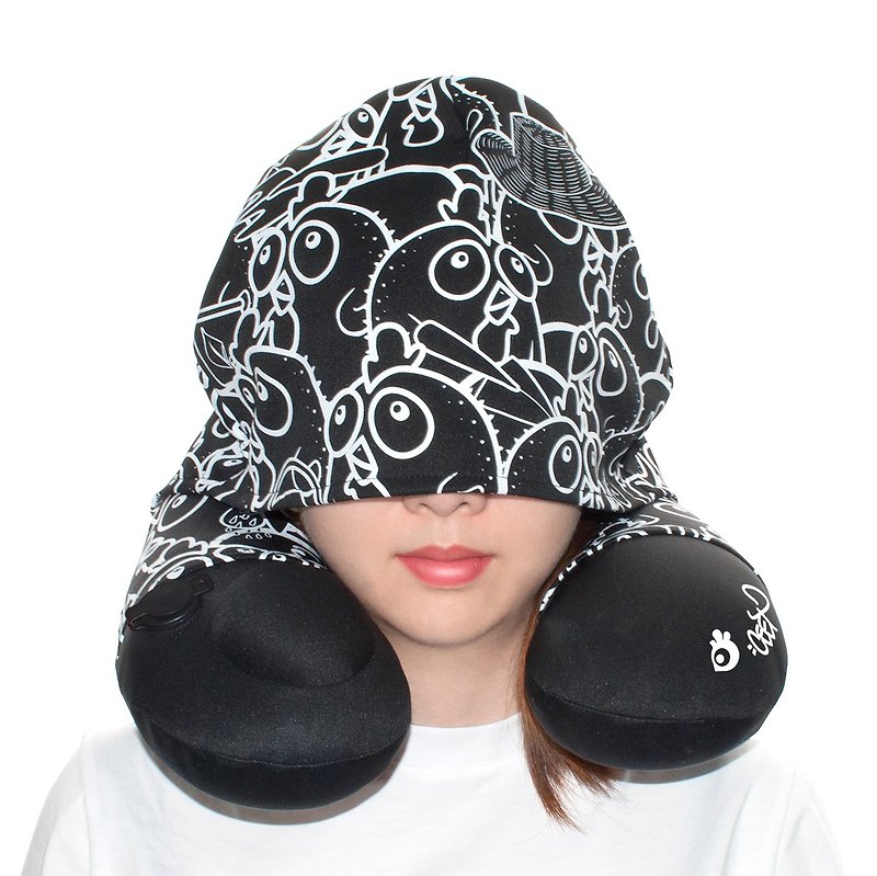 Inflatable Neck Travel Pillow by French graffiti artist Ceet Fouad design - Neck & Travel Pillows - Polyester Black