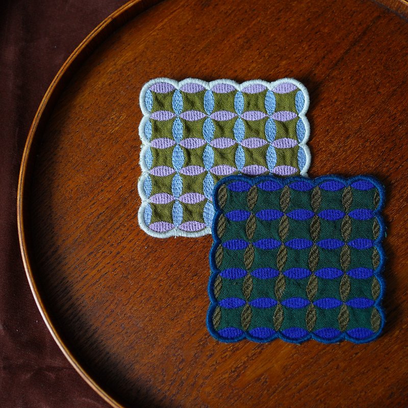 Square Leaf Pattern Embroidered Tea Mat Coaster Valentine's Day - Other - Cotton & Hemp Multicolor