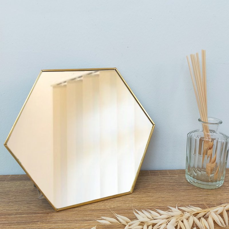黄銅牆壁掛鏡 Odier Brass Stand & Wall Mirror Hexagon オディエ 真鍮ミラー 六角 ODR-16 - 彩妝刷具/鏡子/梳子 - 銅/黃銅 金色