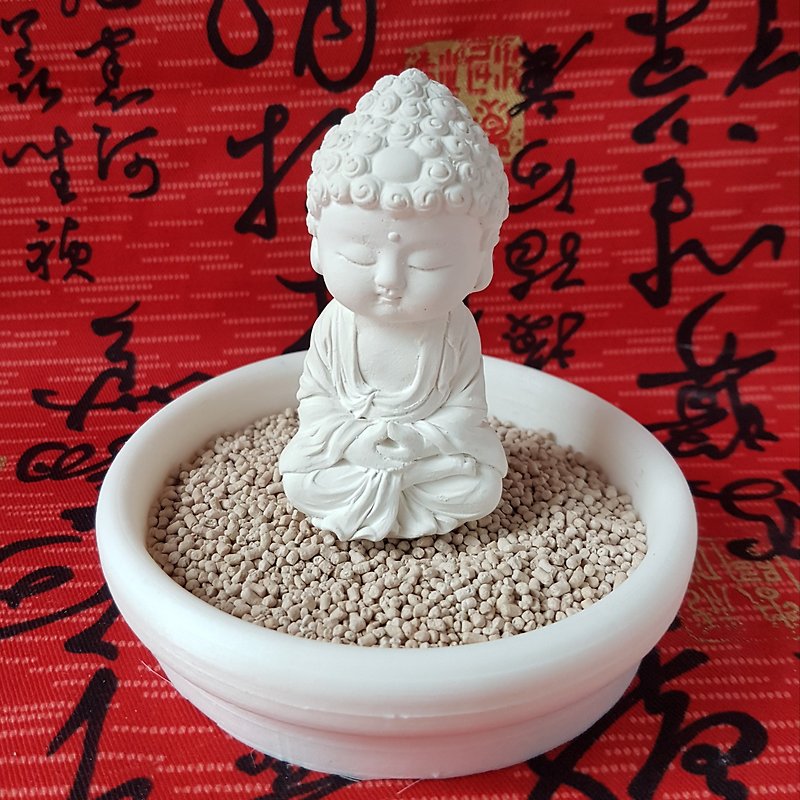 Miniature Small meditation Buddha 1801, w/11cm tray + diatomaceous earth - Fragrances - Other Materials White