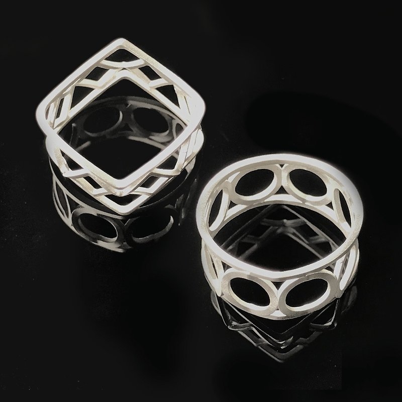 Transmotif W04S Round-Square Vertical / Horizontal Double Transformation Silver Ring Ladies Size 1 piece - General Rings - Sterling Silver 