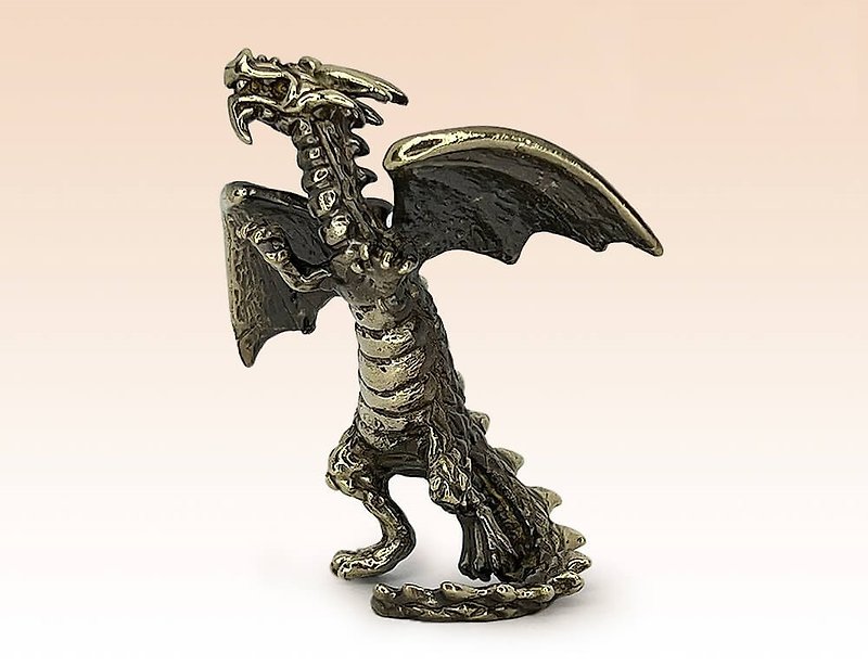 Dragon Miniature Bronze Figurine sculpture art handmade metal statue gift - 裝飾/擺設  - 其他金屬 